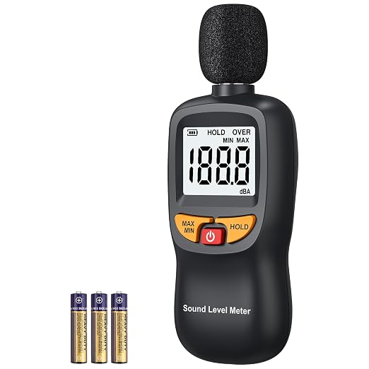 Digital Decibel Meter 30-130dB,A-Weighted Sound Level Tester with Hold Function & Backlit LCD,Portable Noise Monitor for Home,Apartment & Office