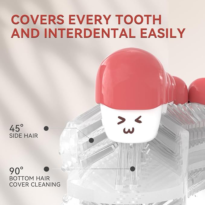 Adult Ultrasonic Electric Toothbrush, 360° Oral Cleaning for Stain & Whitening, IPX7 Waterproof Rechargeable, U-Shape Brush Head×3 + Straight Handle Brush Head×2 + Storage Cup