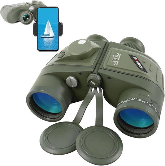 10X50 Marine Binoculars with Rangefinder Compass, IPX7 Floating Waterproof Marine Binoculars for Adults with BAK4 Prism FMC Lens for Sailing Boating Navigation Bird Watching