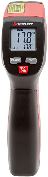 Triplett IRT220 Non-Contact 12:1 Infrared Thermometer with Certificate of Calibration to NIST, -4 to 932°F (-20 to 500°C)