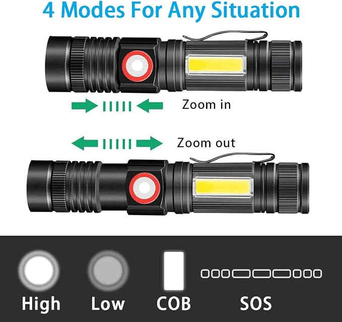 Rechargeable Tactical Flashlight, USB Magnetic Flashlights 1200 Lumen & 3 in 1 UV Rechargeable Flashlights 1000 High Lumens Black Light Flashligh
