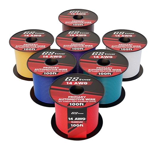 GS Power 700ft CCA 14 Gauge Wire Automotive, 100ft Spool, 7 Colors, 14 AWG 12v, Speaker Electrical Wire Low Voltage Primary for Car Stereo Audio Trailer Harness Hookup Wiring DIY