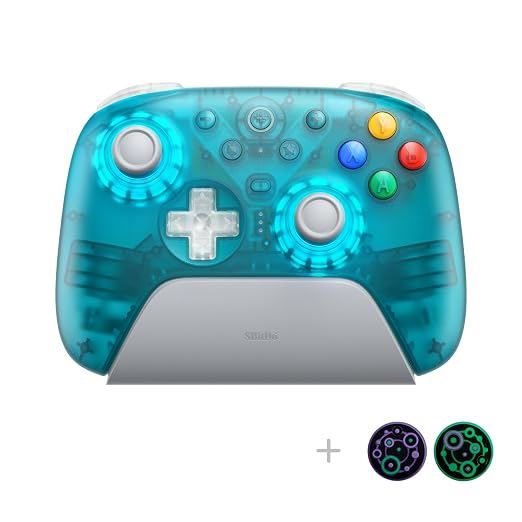 8Bitdo Ultimate 2 Wireless Gaming Controller with TMR Joysticks, Switchable Hall Effect/Tactile Triggers, 8Speed Wireless Tech, Charging Dock, RGB Fire Ring for PC & Android - Clear Blue