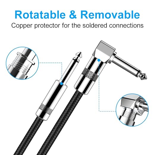 New Bee Guitar Cable 20 ft Electric Instrument Cable Bass AMP Cord 1/4 Straight to Straight for Electric Guitar, Bass Guitar, Electric Mandolin, Pro Audio (Right Angle)
