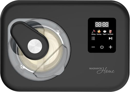 Magnavox Home, 1.2 Qt Electric Ice Cream Maker with Compressor, Touchscreen Ice Cream Machine, Built-In Compressor, Automatic Sorbet, FroYo, Italian Ice Maker, No Pre-Freeze
