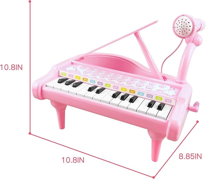 Love&Mini Piano Keyboard Toys for Girls - 24 Keys Toddler Piano Music Toy Instruments with Microphone，Pink Piano Toys for 3+ Years Old Girls Birthday Xmas Gifts (24 Keys Pink Piano Toy)