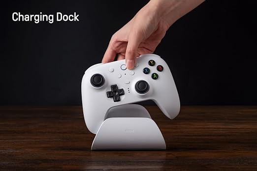 8Bitdo Ultimate 2 Wireless Gaming Controller with TMR Joysticks, Switchable Hall Effect/Tactile Triggers, 8Speed Wireless Tech, Charging Dock, RGB Fire Ring for PC & Android - White