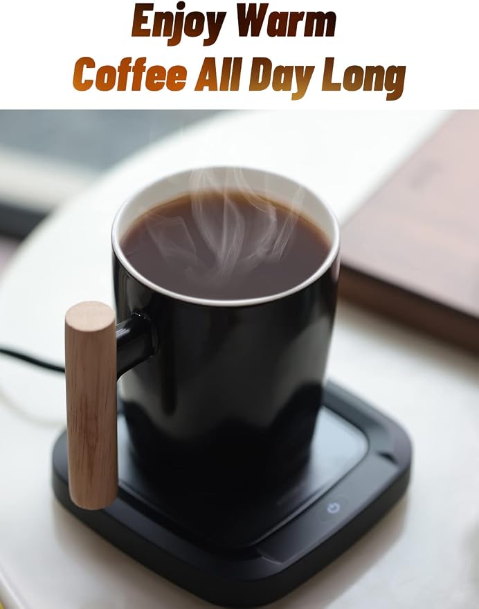 Coffee Mug Warmer Set for Desk, Temperature Controll Heating Cup for Hot Chocolate, Cocoa and Tea, Office & Home use, One Temperature