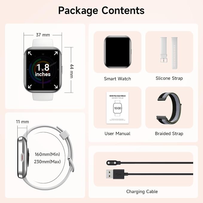 Smart Watches for Women Men, for Android & iPhone, Alexa Built-in, 1.8" Touch Screen Smartwatch with Heart Rate/SpO2/Sleep/Stress Monitor , IP68 Waterproof Fitness Tracker, 101+ Sports Modes, 2 Bands