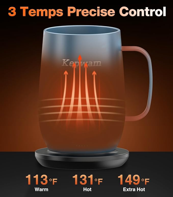 Kepwam Smart Heated Coffee Mug T2-Plus, 20oz Rechargeable Self Heating Coffee Mug with 8-Hour Battery & Temp Control, Perfect Coffee Warmer Gift for Men Women