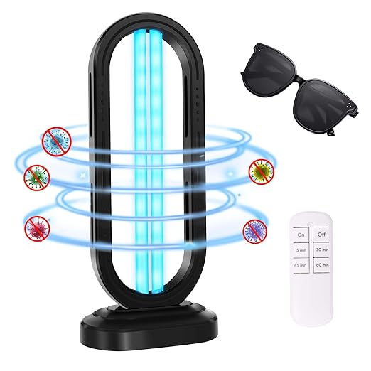 Feefir UV Light Sanitizer,4-Speed Timing and Remote Control | UVC Home Disinfection Device,Ultraviolet Light Sanitizer for Dust Mites,UV Lamp for Whole Room,Black