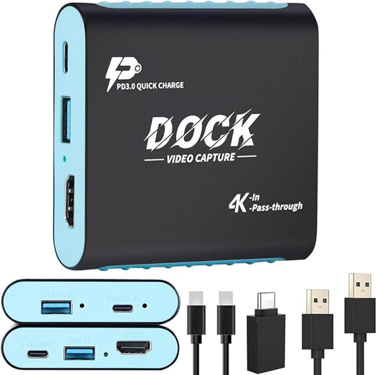 2-in-1 Switch 2 Dock with Capture Card for Nintendo Switch 2, Switch 1, OLED, Steam Deck, 1080P 60Hz for Streaming and Recording, Portable Travel Dock, 4K 30Hz HDMI Pass-Through, 100W PD Charging