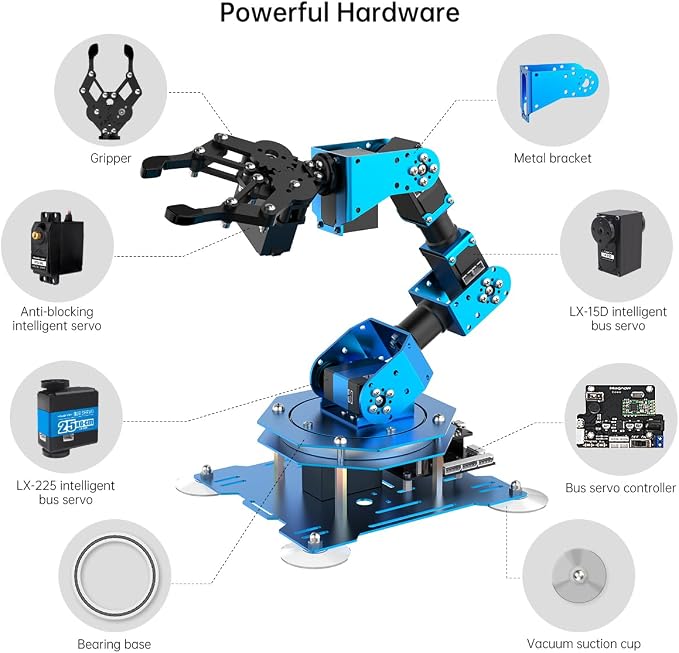 LewanSoul Robotic Arm for Arduino Coding Programming 6DOF STEM Educational Building Robot Arm Kits, 6 AXIS Full Metal Robotic Arm Wireless Controller/PC/App/Mouse Control (Assembled)