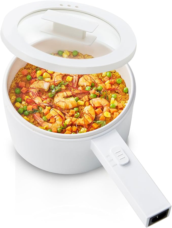 Electric Hot Pot, 1.5L Mini Hot Pot, Ceramic Glaze Non-stick Portable Pot, Electric Pot for Steak, Egg, Fried Rice, Oatmeal, Soup, Ramen with Dual Power Control, Electric Pot for Dorm