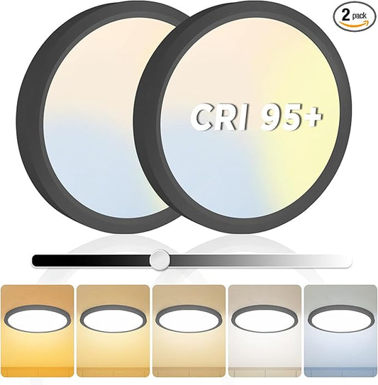 2Pack 15.8 Inch LED Flush Mount Ceiling Light, 35W, 120lm/W, 4200LM, CRI 95+, 2700K-5000K 5CCT Selectable & Dimmable, Black Round Flat Panel Light for Hallway, Kitchen, Bedroom, Laundry Room