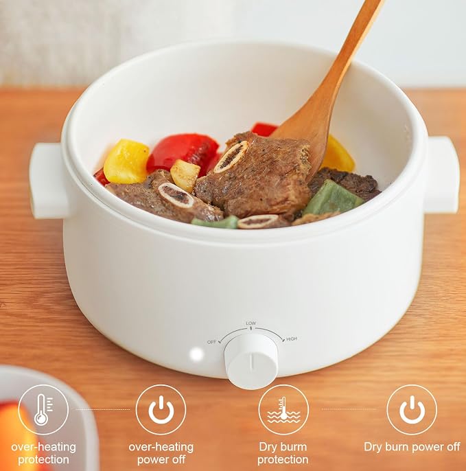 Hot Pot Electric, 3L Portable Electric Pot with Ceramic Non-stick Coating, Dual Power Multi-functional Romen Cooker for Steak, Pasta, Hot Pot, Ramen (Ceramic (inner surface), White)