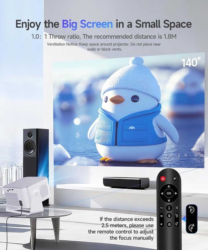 Smart Projector with 4K 8K Support, Android 14 mini Projector with Wifi and Bluetooth, 600 ANSI, Auto Focus & Keystone, Obstacle Avoidance, 1080P Portable Movie Proyector, HY350Max for Home Outdoor