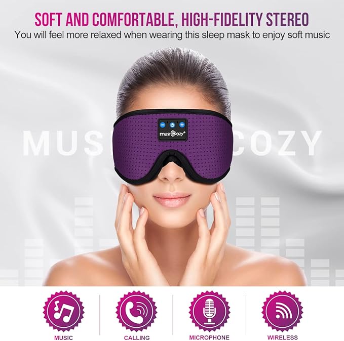 MUSICOZY Sleep Headphones Bluetooth Headband Breathable 3D Sleeping Headphones, Wireless Music Eye Mask Earbuds for Side Sleepers Women Office Air Travel Cool Tech Gadgets Unique Gifts, Pack of 2