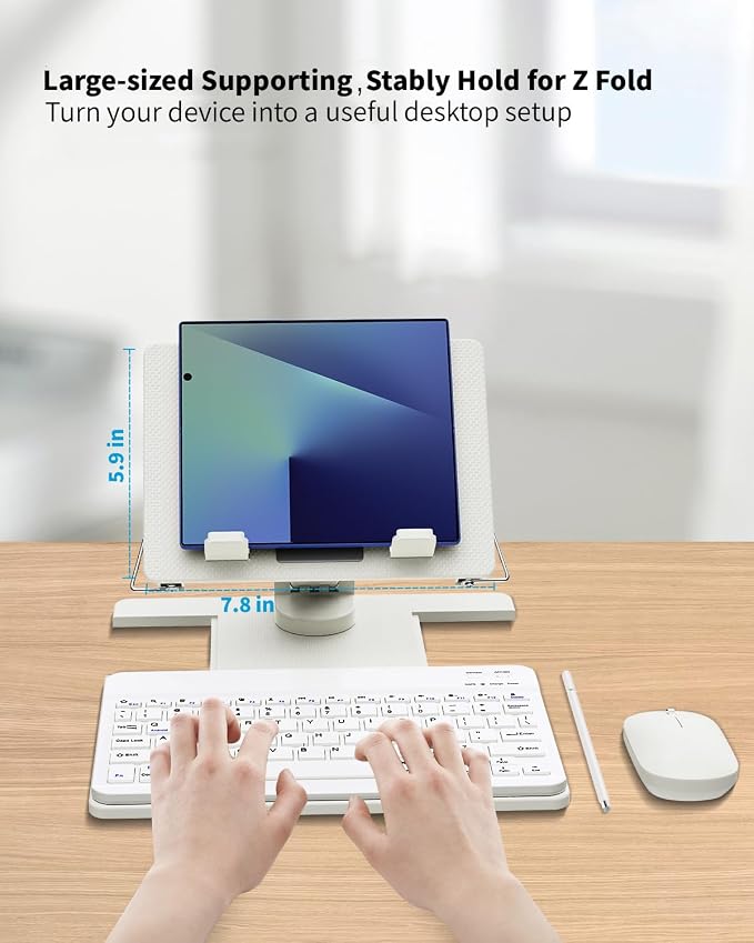 Desk Stand and Bluetooth Keyboard Combo for Samsung Galaxy Z Fold 7/6/5/4/Z Trifold, 4 in 1 Set Include Mouse Pen, Adjustable Foldable Tablet Stand Holder Fits for Motorola Razr Fold 2026