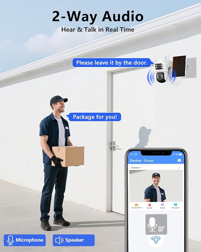 WEILAILIFE 【Auto Tracking & 2-Way Audio】 Security Cameras Wireless Outdoor, Solar-Powered PTZ Security Camera System, WiFi Home Video Surveillance Systems DVR Kits