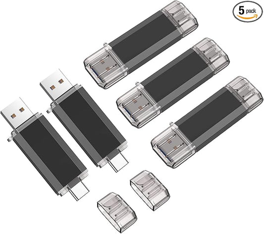 Vansuny 5 Pack 64GB USB C Flash Drive 2 in 1 OTG USB 3.0 + USB C Memory Stick with Keychain Dual Type C Thumb Drive Photo Stick Jump Drive for Android Smartphones, Computers, MacBook, Tablets, PC