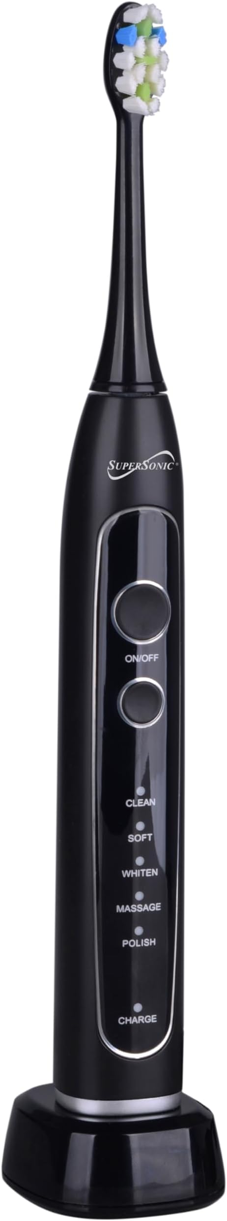 Supersonic TB-5100 Sonic Zoom Advanced Whitening Electric Toothbrush | 40,000 VPM | Wireless Charging | 5 Cleaning Modes | 8 Brush Heads | Auto Timer | Travel Case | Black