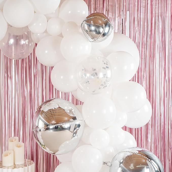 Restaurantware-Balloonify Balloon Garland Set, 1 Party Decoration Kit - 123 Balloons, With Chain, White & Silver Plastic Balloon Arch Kit, Includes Glue Dots