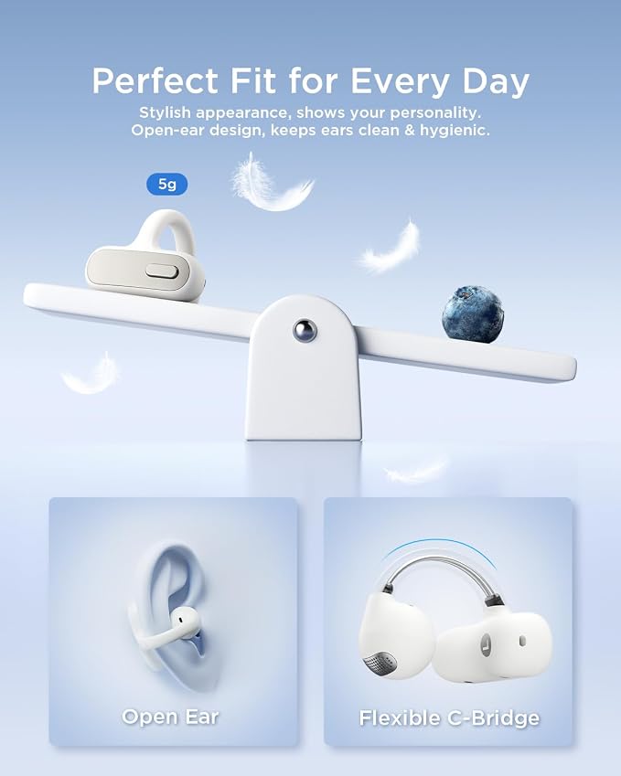 TALIX Open Ear Clip-On Earbuds X8 with AI ENC & Powerful Bass, Wireless Bluetooth 6.0, IPX4 Sweatproof Fitness Headphones, Physical Buttons, 5g Lightweight Ear Buds with Multi-Device Switching, White