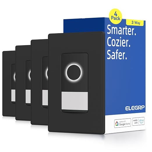ELEGRP Smart Motion Sensor Switch, 2.4GHz Wi-Fi 3 Way Light Switch Compatible with Alexa & Google Assistant, APP Remote Control, Neutral Wire Required, UL Certified, No Hub Required (Black, 4 Pack)