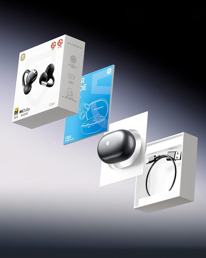 SoundPEATS Clip1 Advanced Open Ear Earbuds with Hi-Res LDAC & Dolby Audio | Comfortable, Secure Clip-On Design for Sports, Workouts, Office | 40H Playtime, Fast Charging, IPX5, Bluetooth 5.4