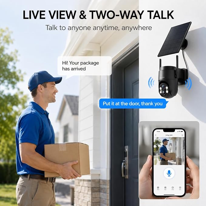 Solar Security Cameras Wireless Outdoor, 5G/2.4G Solar WIFI Cameras for Home Security,Solar Powered Outside Camera Wireless,Human Detection, Color Night Vision, 2-Way Talk for home Porch/Garage/Yard
