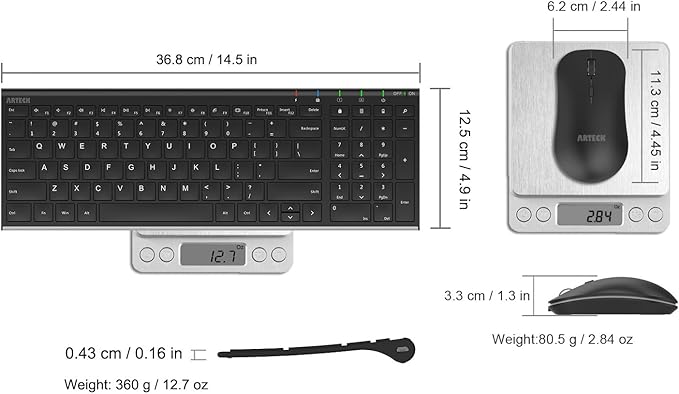 Arteck 2.4G Wireless Keyboard and Mouse Combo HW193MW162 Stainless Ultra Slim Full Size Keyboard and Ergonomic Mouse for Computer Desktop PC Laptop and Windows 11/10/8/7 Build in Rechargeable Battery