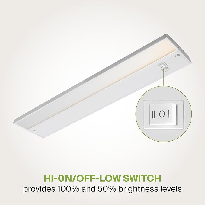 ASD LED Under Cabinet Lighting Plug in or Hardwired 24 Inch, Dimmable Under Cabinet Lights with High/Low/Off Switch, 3CCT 2700K-4000K, Linkable Under Counter Lights for Kitchen, ETL Listed, White