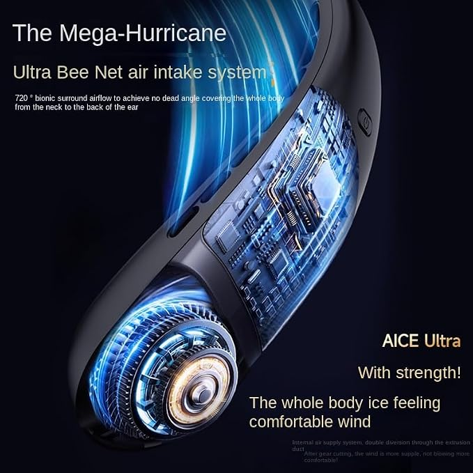 AICE Ultra Neck Fan, Portable Cooling Fan with LED Display, 6-Speed, 3000mAh Battery, White & Champagne Gold