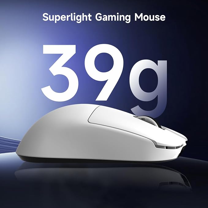 MCHOSE L7 Pro Wireless Gaming Mouse Super Light 39g, Gaming Mouse Esport with 26K DPI, Optical Switch, Programmable Buttons, Dual 8K Polling and PAW3395 Sensor, Tri-Mode Connection, PC/Mac - White