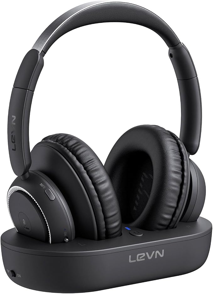 LEVN Wireless Headphones for TV Watching, TV Headphones Wireless for Seniors with Transmitter Charging Base, Hearing-impaired, No Audio Delay Blutooth 5.2, Plug and Play, Gifts for Elderly