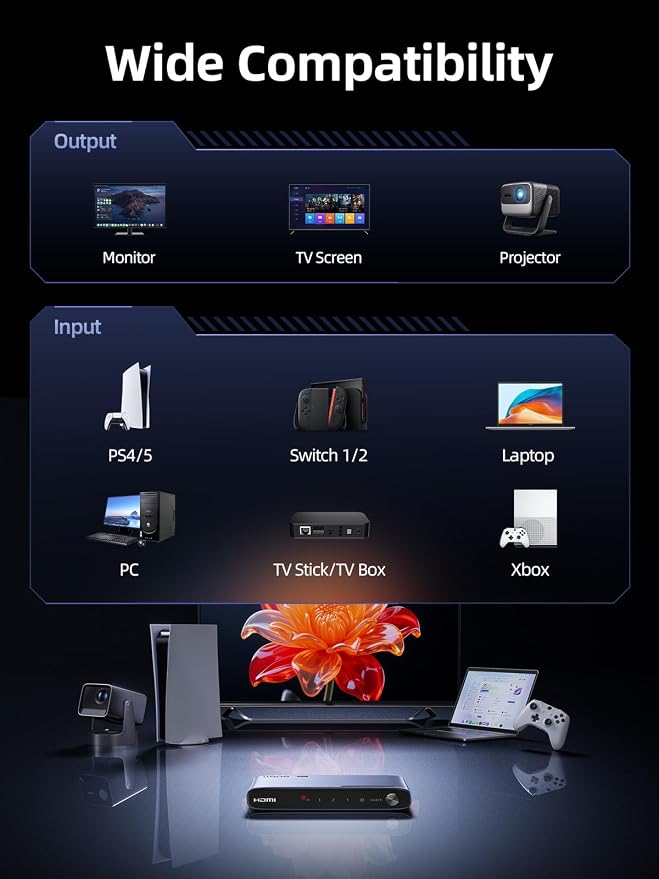 llano HDMI 2.1 Switch 3 in 1 Out, 8K@60Hz with Remote, 4K@120Hz/240Hz, VRR, HDR10+, Dolby Atmos, CEC, 48Gbps,HDMI Switcher for PS5, Xbox, Switch, Roku, Fire Stick, Apple TV, Aluminum Alloy Case