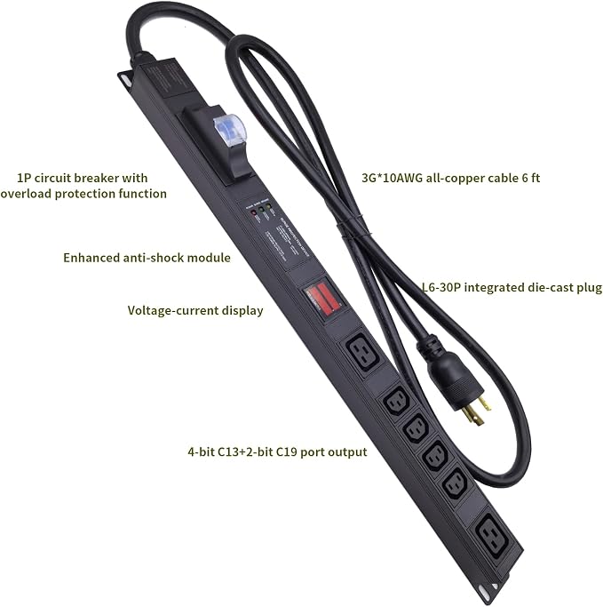 Meter SPD Function with L6-30p Plug C13 30A 240V 6 Way PDU for Internet Data Centre (pc)