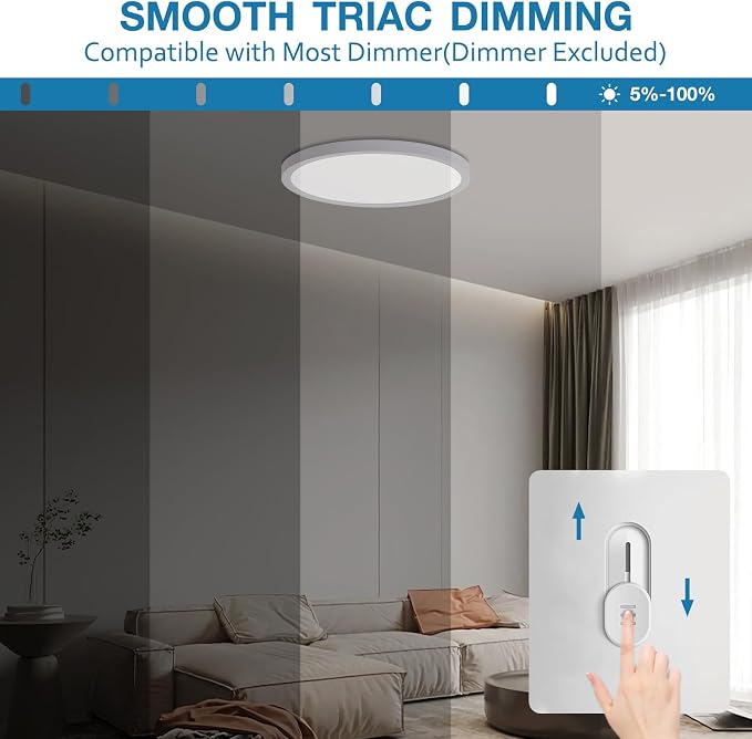 12 Inch Dimmable LED Flush Mount Ceiling Light 2 Pack, 24W 2640LM, Low Profile Ceiling Light with 3 CCT (3000K/4000K/5000K), 5%-100% Dimming for Bedroom, Basement & Closets, White