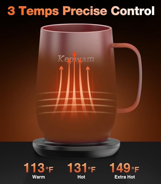 Kepwam Smart Heated Coffee Mug T2-Plus, 20oz Rechargeable Self Heating Coffee Mug with 8-Hour Battery & Temp Control, Perfect Coffee Warmer Gift for Men Women