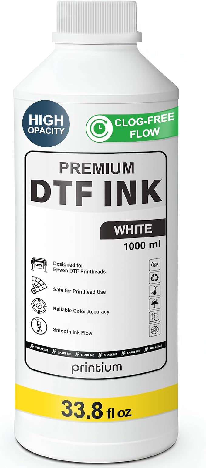 DTF Ink White 33.8 fl oz (1000ml) | High Opacity Clog-Free Formula | Compatible with ET8550 L1800 XP600 I3200 4720 XP15000 & All Printheads | Reliable Color Accuracy & Smooth Flow