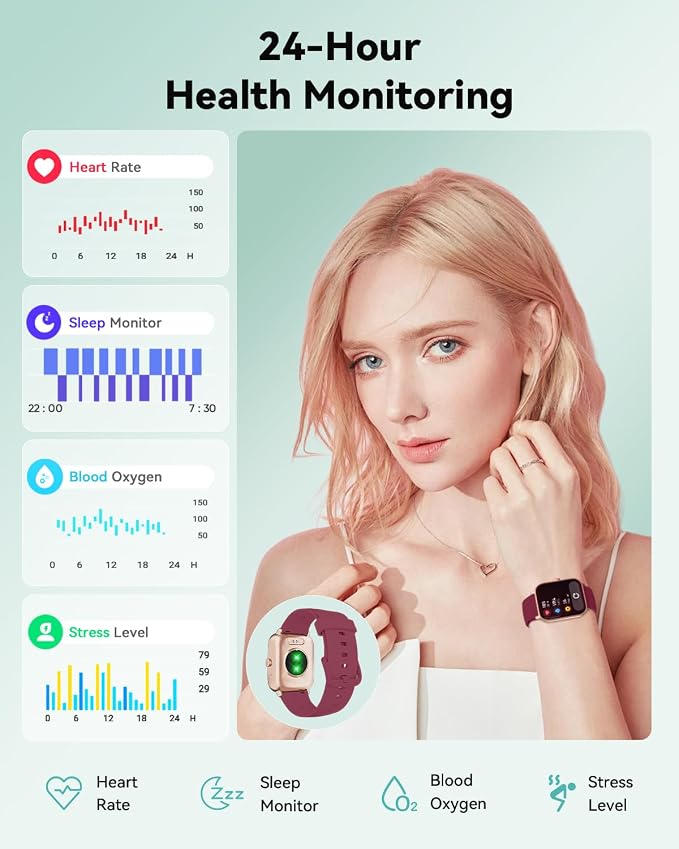 Quican Smart Watches for Women, Compatible for iPhone and Android Phones | 1.8" Fitness Tracker Watch, Waterproof, Calling, Heart Rate/Sleep Monitor, Alexa, Gifts for Women, Silicone Band, Red