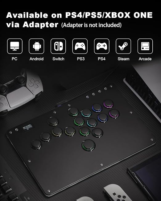 Haute42 Leverless Controller Arcade Stick: Haute42 R16 Black Leverless Controller with Rims,Premium Black Leverless Controller with Crystal Low-Profile Switch for PC/PS4/Switch Game,Support Hot Swap & SOCD