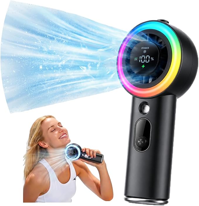 Portable Fan with Mist, Handheld Fan with 1-199 Speed, AC-Level Ice Cooling Personal Fan, 26000 RPM Powerful Turbo Fan, 40ml Water Tank & 5000mAh Battery Mini Fan for Travel, Makeup, Camping, Outdoors