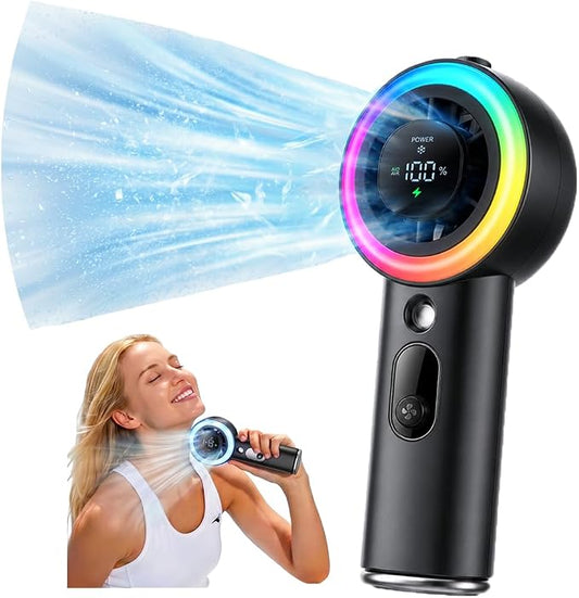 Portable Fan with Mist, Handheld Fan with 1-199 Speed, AC-Level Ice Cooling Personal Fan, 26000 RPM Powerful Turbo Fan, 40ml Water Tank & 5000mAh Battery Mini Fan for Travel, Makeup, Camping, Outdoors