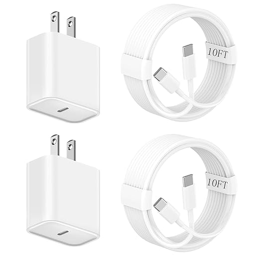 10FT Apple iPhone 17 16 Charger,2Pack Extra Long 10Foot Type C Cable Cord 20W USBC Charger Travel Plug Super Quick Charging for iPhone 17 Air/17 Pro/17 Pro Max/16e/16 Pro/16 Pro Max/15/15 Pro Max/iPad