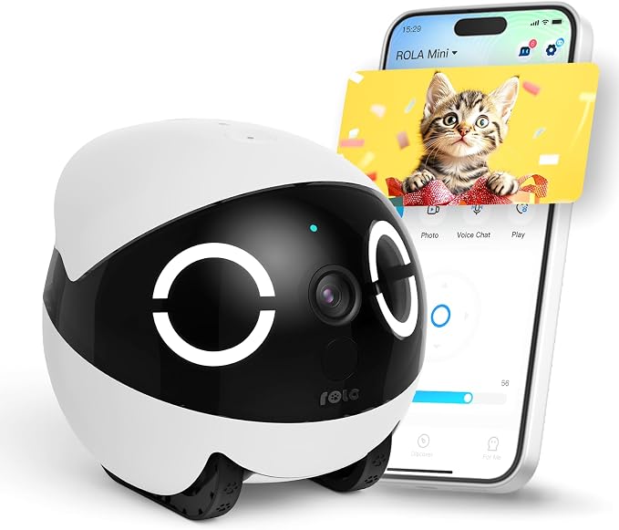 Enabot EBO ROLA Mini Pet Camera Robot: 2K FamilyBot Mobile Home Companion | Whole-Home Mobility, Two-Way Talk, Night Vision, Long Battery Life, Local Storage, Long Distance Gift