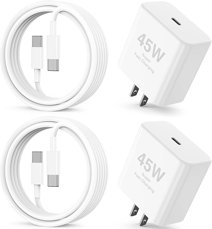 45W USB C Fast Charger for iPhone 17/16/15, 2Pack USB-C Charger Block and 10ft Type C to C Fast Charging Cable Cord Long for Apple iPhone 17 Pro Max/17 Air/16e/16/15 Plus/iPad/MacBook/Samsung Galaxy