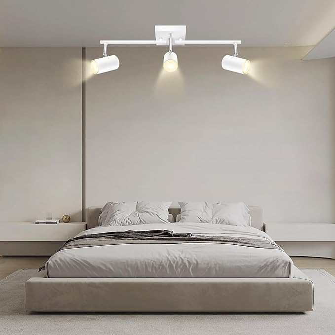 BoostArea Track Lighting Fixtures Ceiling, 3 Way Track Lighting Kit, LED Track Lighting with Rotatable Light Heads, Modern Ceiling Spot Lighting for Kitchen/Bedroom/Living Room, GU10 Bulb Not Included