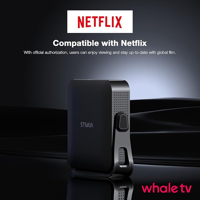 【Officially-Licensed APP & Native 1080P】 Thinnest 1.81" Smart Mini Projector with WiFi and Bluetooth, Auto Focus & Keystone Portable Outdoor Projector, VOPLLS 4K Support Home Movie Projector